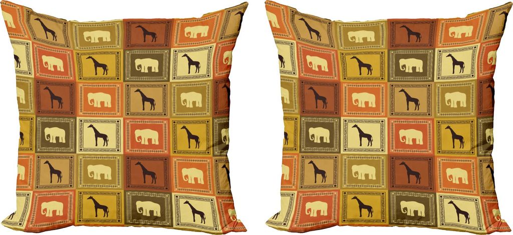 ABAKUHAUS Safari Kissenbezug Set (2Stück), Afrikanisch Tiere Muster Silhouette exotisch Fauna Frame Vintage Illustration, 45 x 45 cm, Braun und Sc...