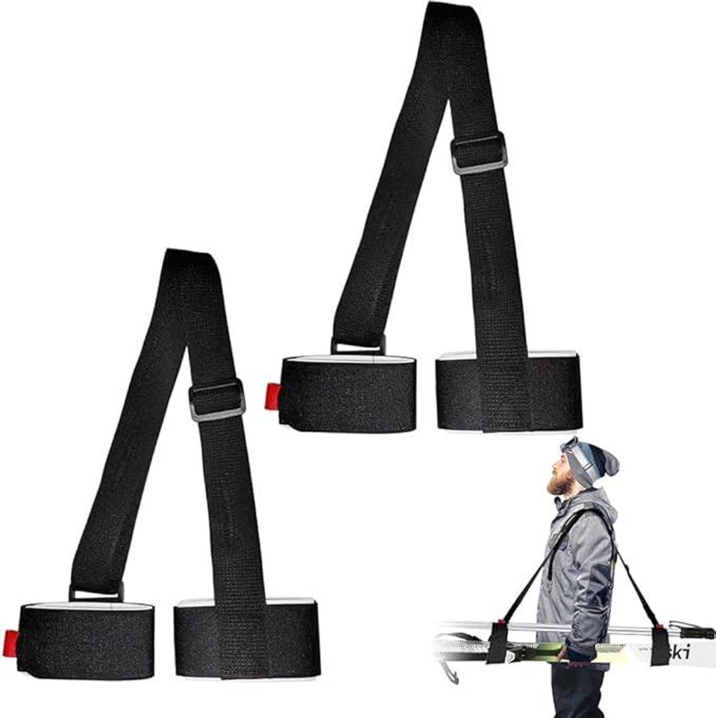 2 Stück Ski Tragegurt Skirucksack, Verstellbare Snowboard Schultergurt Klettverschluss Ski Carrier Strap Wintersportzubehör für Einfachen Transport