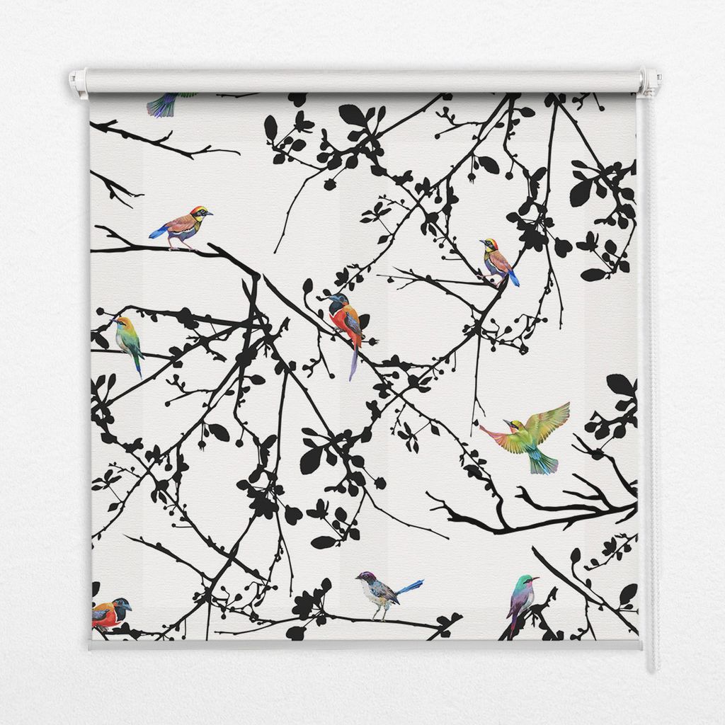 Seitenzug-Rollo Fensterrollo Jalousie - Thermo-Rollo Verdunkelungsrollo - 130x180 cm - Vögel auf Zweigen