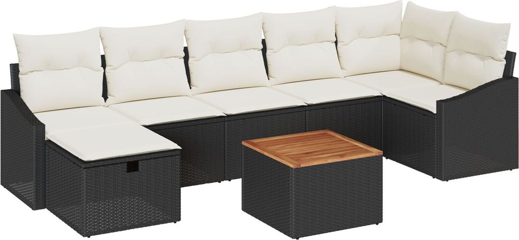 Möbel 8-teiliges Garten Sofa Set mit Kissen Schwarz Poly Rattan - Gartensofas 3360904