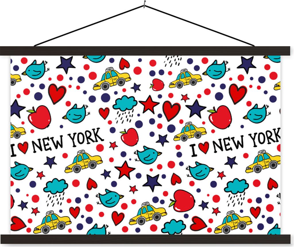 MuchoWow Textilposter New York - Wolken - Sterne 150x100 cm mit schwarzem Rahmen - Schlafzimmer