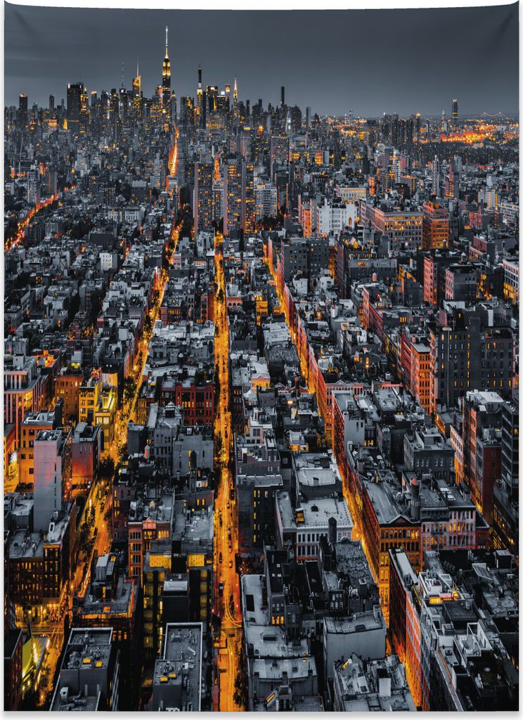 Abakuhaus Stadt Wandteppich, Alle Wege nach Midtown NYC aus Weiches Mikrofaser Stoff Kein Verblassen Klare Farben Waschbar, 110 x 150 cm, Ringelblu...