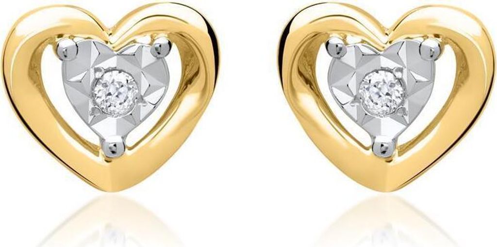 585er Gelbgold-Ohrringe Herz mit 2 Diamanten 0,026 ct.