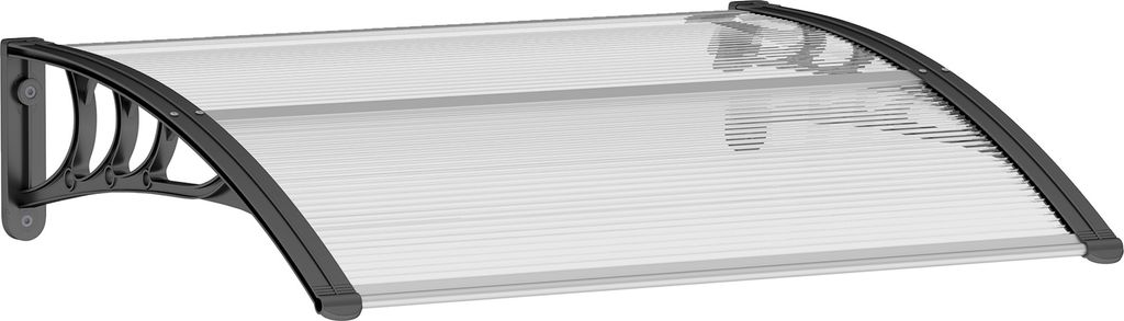 Outsunny Haustürvordach - Transparent - Schwarz - L100 x B80x H23 cm