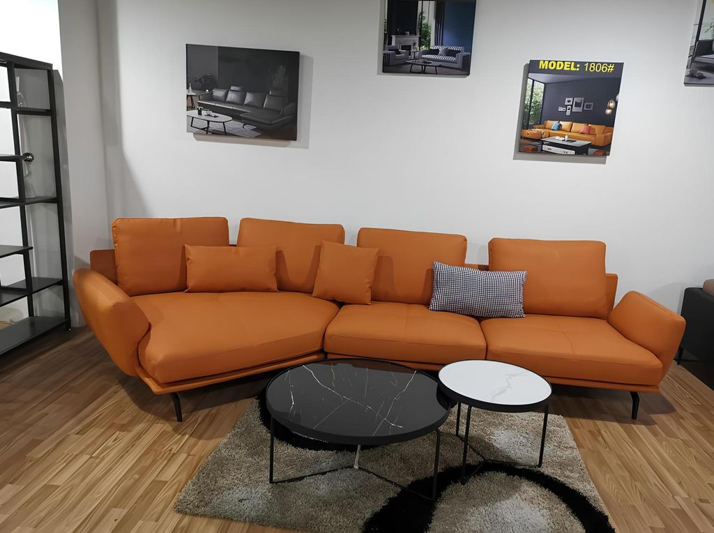 Ecksofa Orange LForm Wohnlandschaft Sofa Couch Polster Ecke Garnitur Leder Sofas