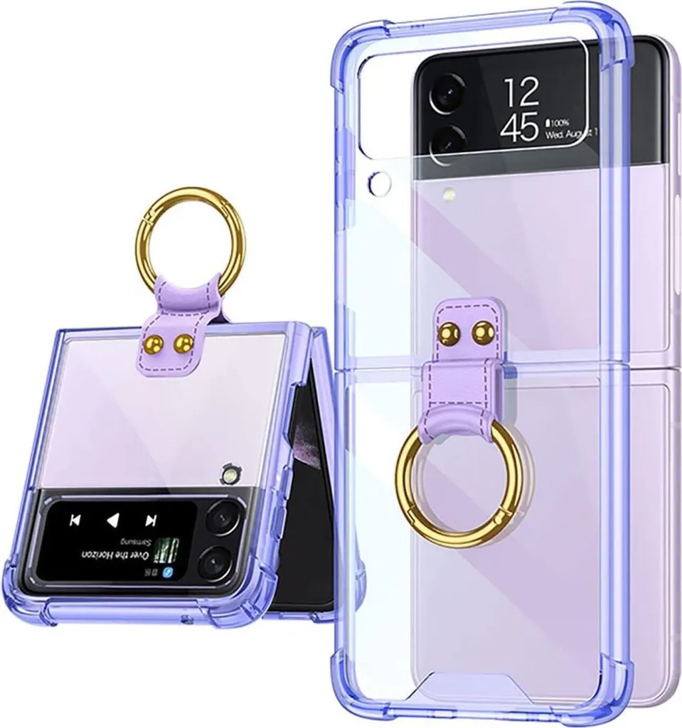 Custodia Rigida Antiurto Galaxy Z Flip 3 5G con Anello Viola e Grip PC