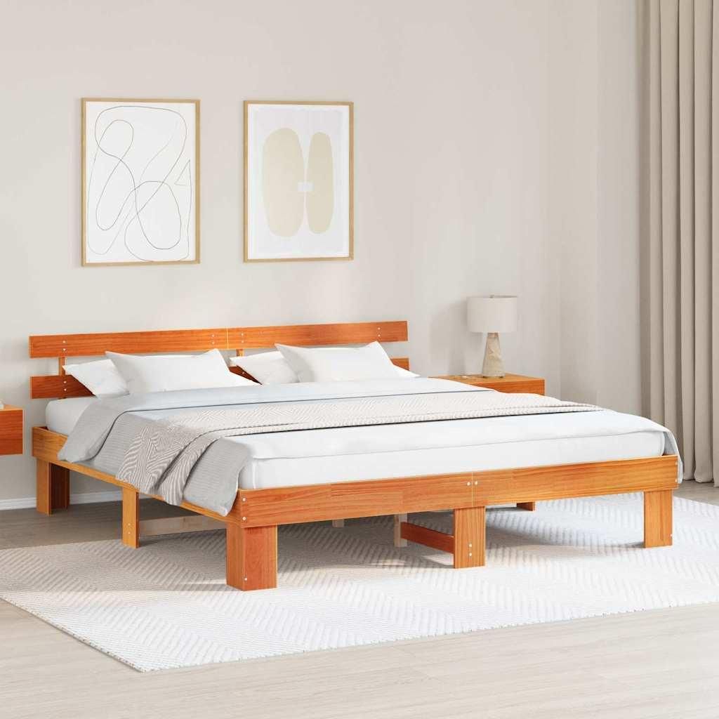 Möbel Bettgestell mit Kopfteil Wachsbrown 200x200 cm Massivholz Kiefer - Klassische Betten 872430