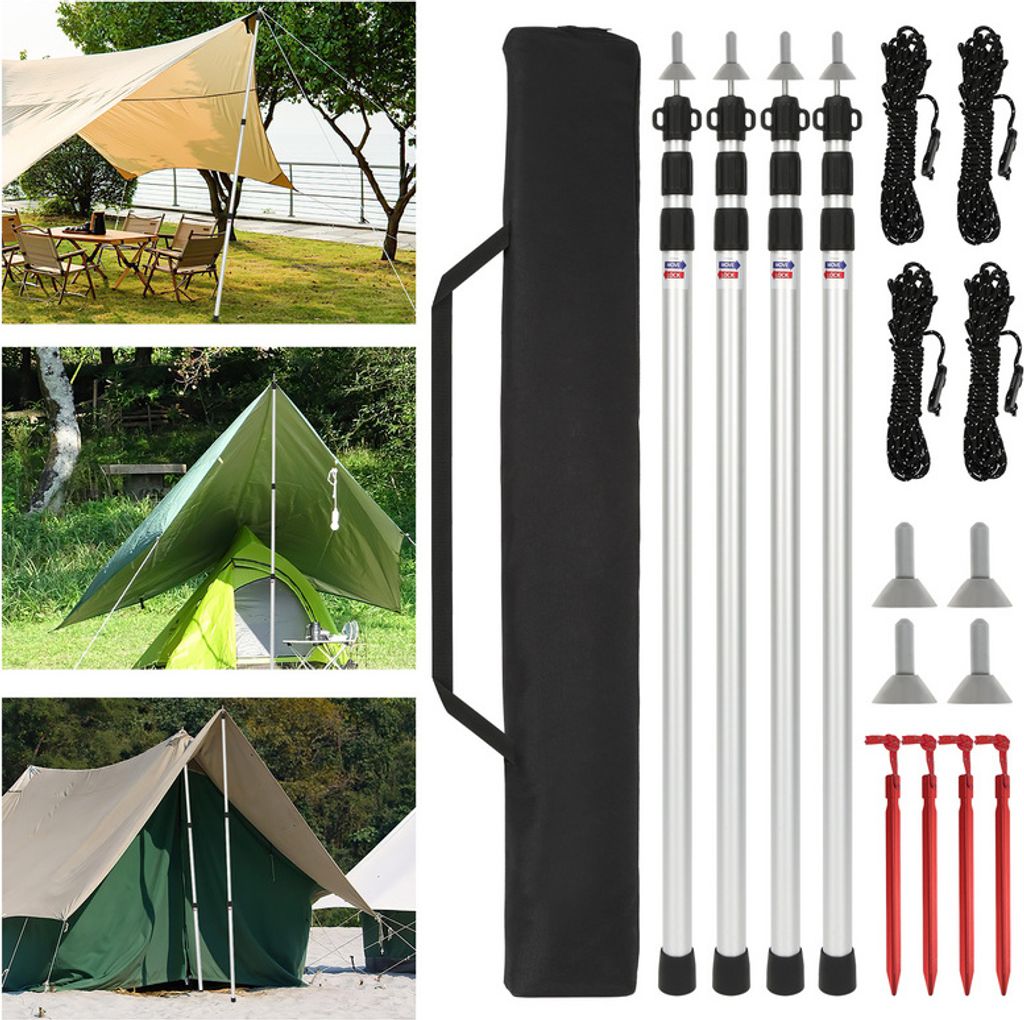 Jopassy 4x Zeltstange Tarpstange Aufstellstange Tragetasche Aufstellstangen 87-234cm