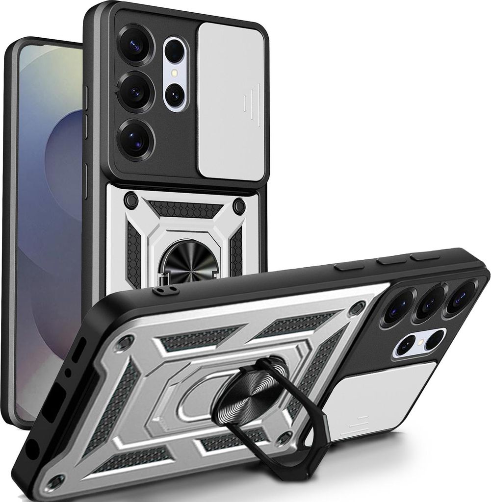 Outdoor Panzer Hülle für Samsung Galaxy S26 Ultra mit Kameraschutz Ringhalter Silber