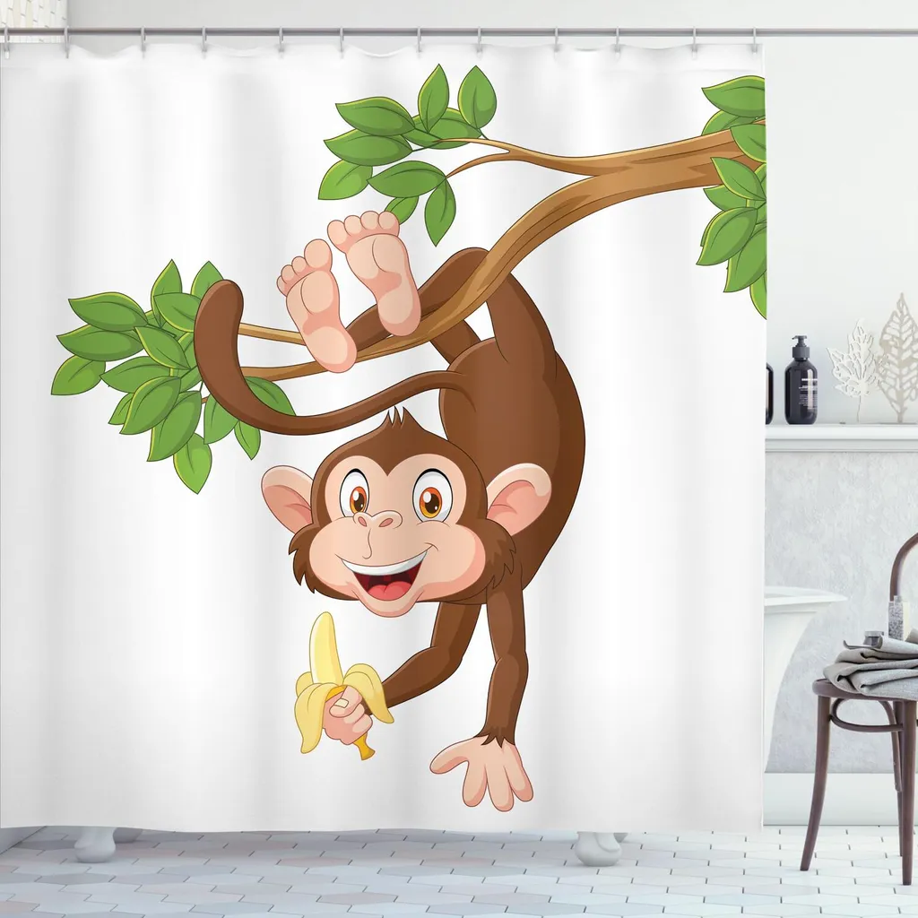 Tenda Doccia Bambini Scimmia ABAKUHAUS 175x240 | Tessuto Sicuro Giungla