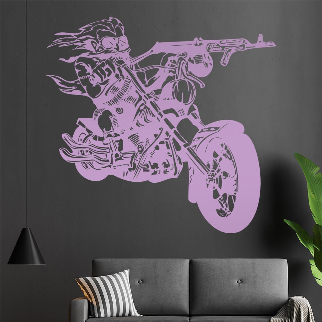 Biker AK 47 Wandtattoo in 6 Größen - Wandaufkleber Wall Sticker - Dekoration, Küche, Wohnzimmer, Schlafzimmer, Badezimmer