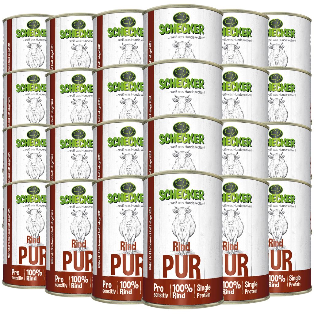 24 x 410 g - Schecker Nassfutter - 100% Rind PUR - getreidefrei