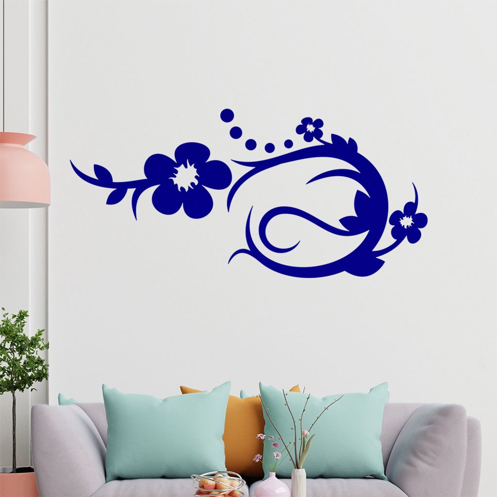 Blume - Linien Punkte Wandtattoo in 6 Größen - Wandaufkleber Wall Sticker - Dekoration, Küche, Wohnzimmer, Schlafzimmer, Badezimmer