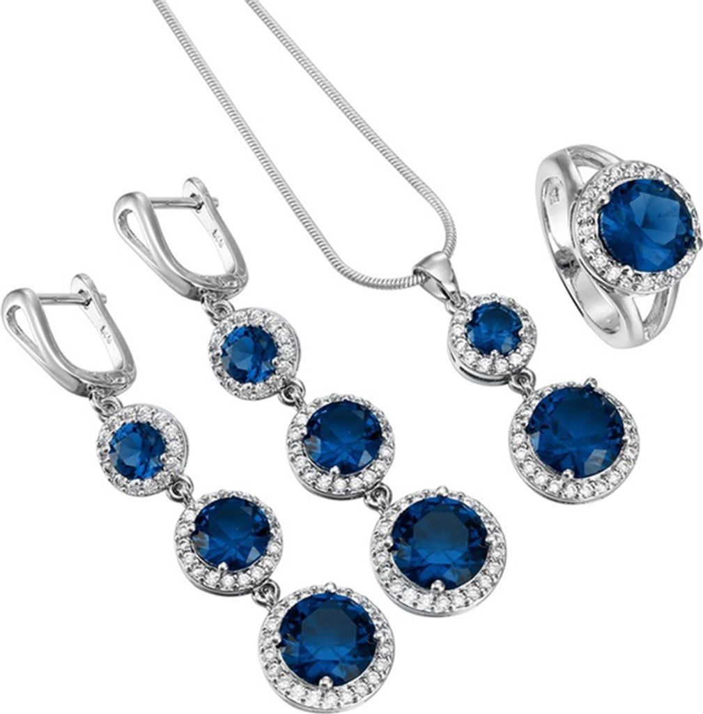 Halsketten-Ohrringe-Ring-Schmucksets für Damen mit Anhänger aus künstlichem Edelstein und kubischem Zirkon-Blau,US 8