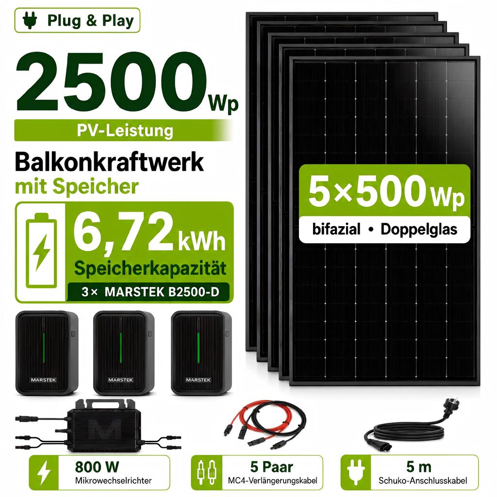 2500 Watt Balkonkraftwerk mit Speicher Marstek B2500-D 6,72 Produktbild 