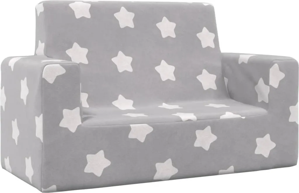 Canapé 2 places enfant gris clair en peluche douce étoiles de confort
