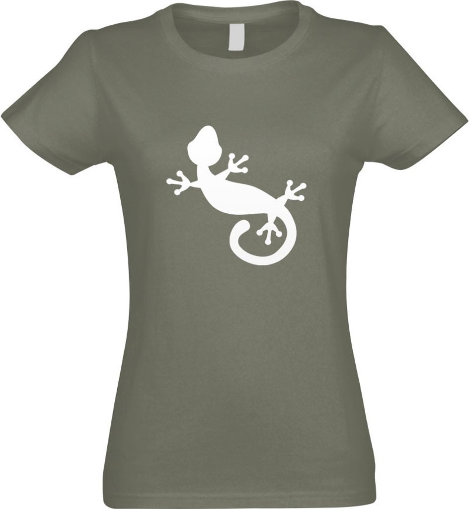 Kiwistar - T-Shirt tailliert - Damen - Olive - Gecko Motiv 1 - mit Motiv Bedruckt - Funshirt Design - Sport - Freizeit - Damen - L