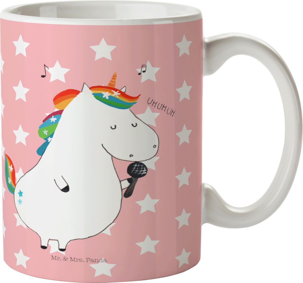 Mr. & Mrs. Panda Becher Einhorn Sänger - Rot Pastell - Geschenk, Keramiktasse, Tasse, Kaffeebecher, Disco, Kaffeetasse, Freundin, Geburtstag, Trin...