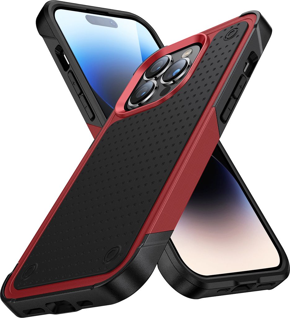 Für iPhone 14 Pro Max Hülle Militärqualität Stoßfest Hybrid 2 in 1 Hart PC Weich TPU Handyhülle Rot Schwarz