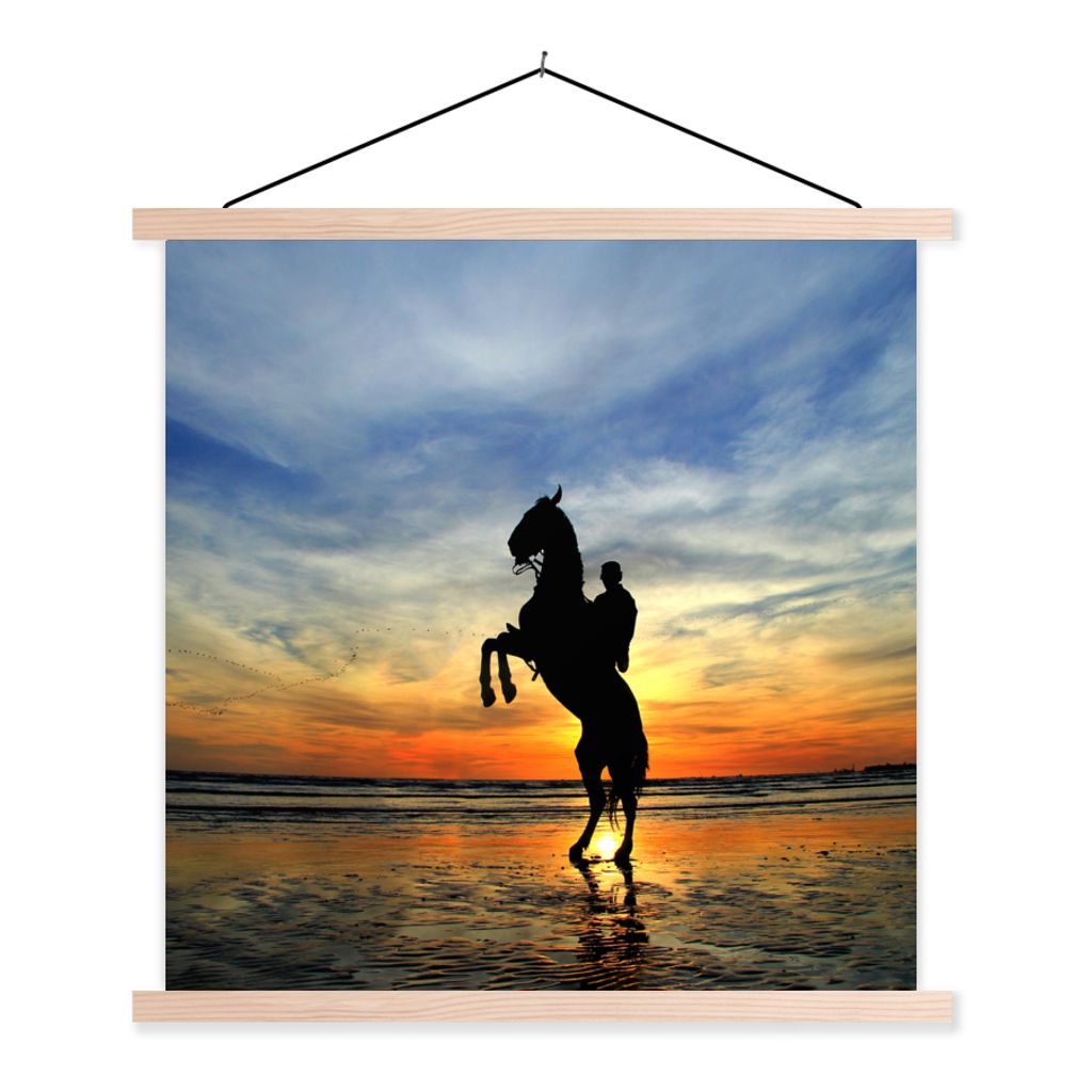 MuchoWow Textilposter Pferd - Himmel - Schatten 60x60 cm mit holzfarbenen Rahmen - Wanddekoration