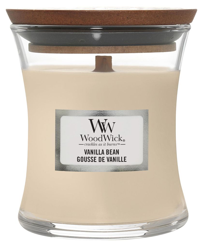 WoodWick Duftkerze im Sanduhrglas, Vanilla Bean, knisternder Docht, Brenndauer bis 20 Stunden