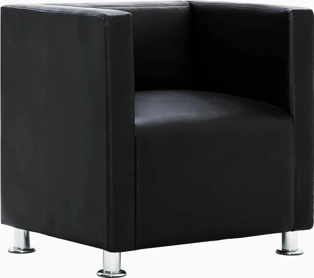 Fauteuil cube noir similicuir résistant aux taches et facile à laver