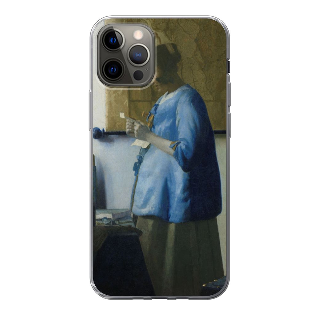MuchoWow Handyhülle Schutzhülle Hülle für iPhone 13 Pro Frau in Blau liest einen Brief - Gemälde von Johannes Vermeer Silikon Softcase Handy...
