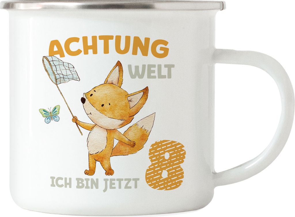 Achtung Welt Ich Bin Jetzt Acht Emaille Tasse 8. Geburtstag Produktbild 