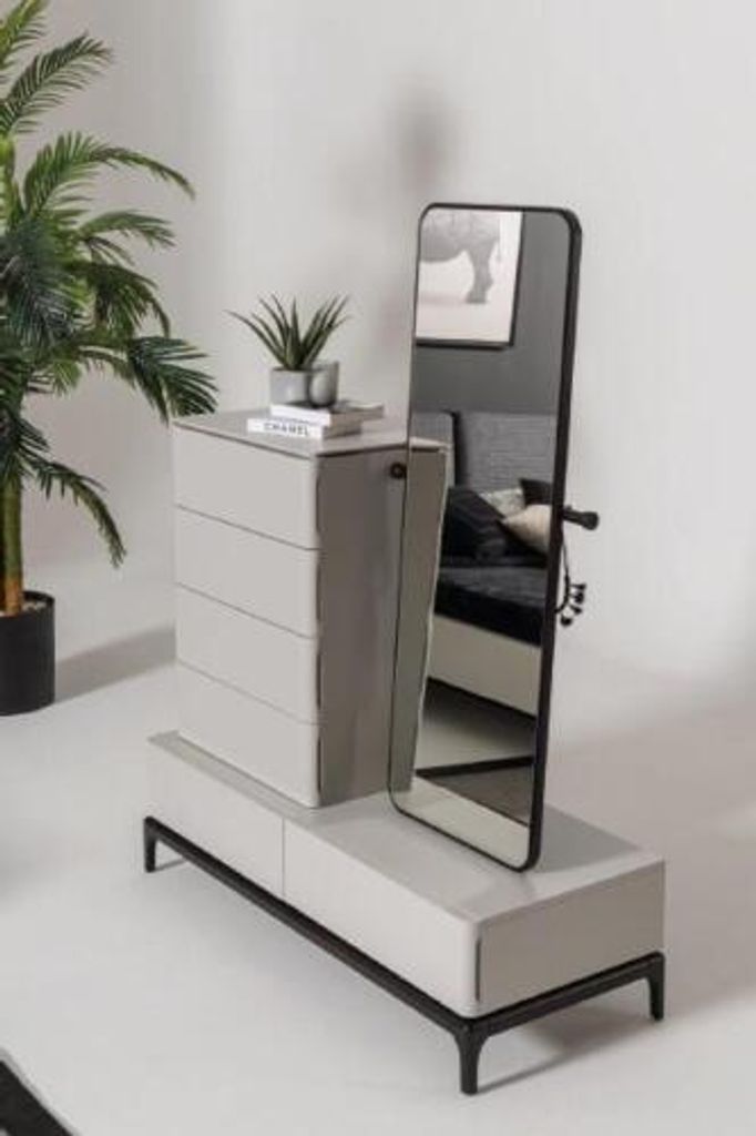 Set Kommode mit Spiegel Kommoden Wohnzimmer Holz Still Modern weiß