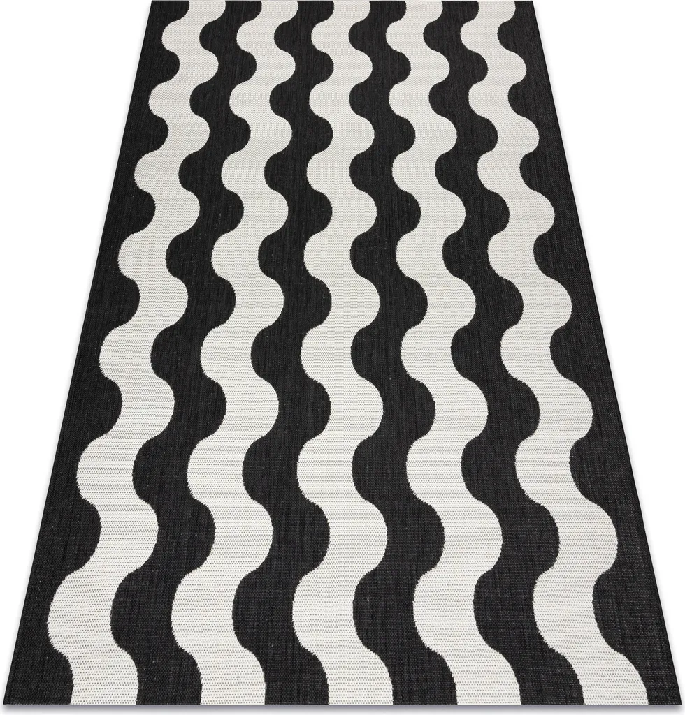 Tapis de couloir Flat Sisal décoratif vagues crème et noir 80x150 cm