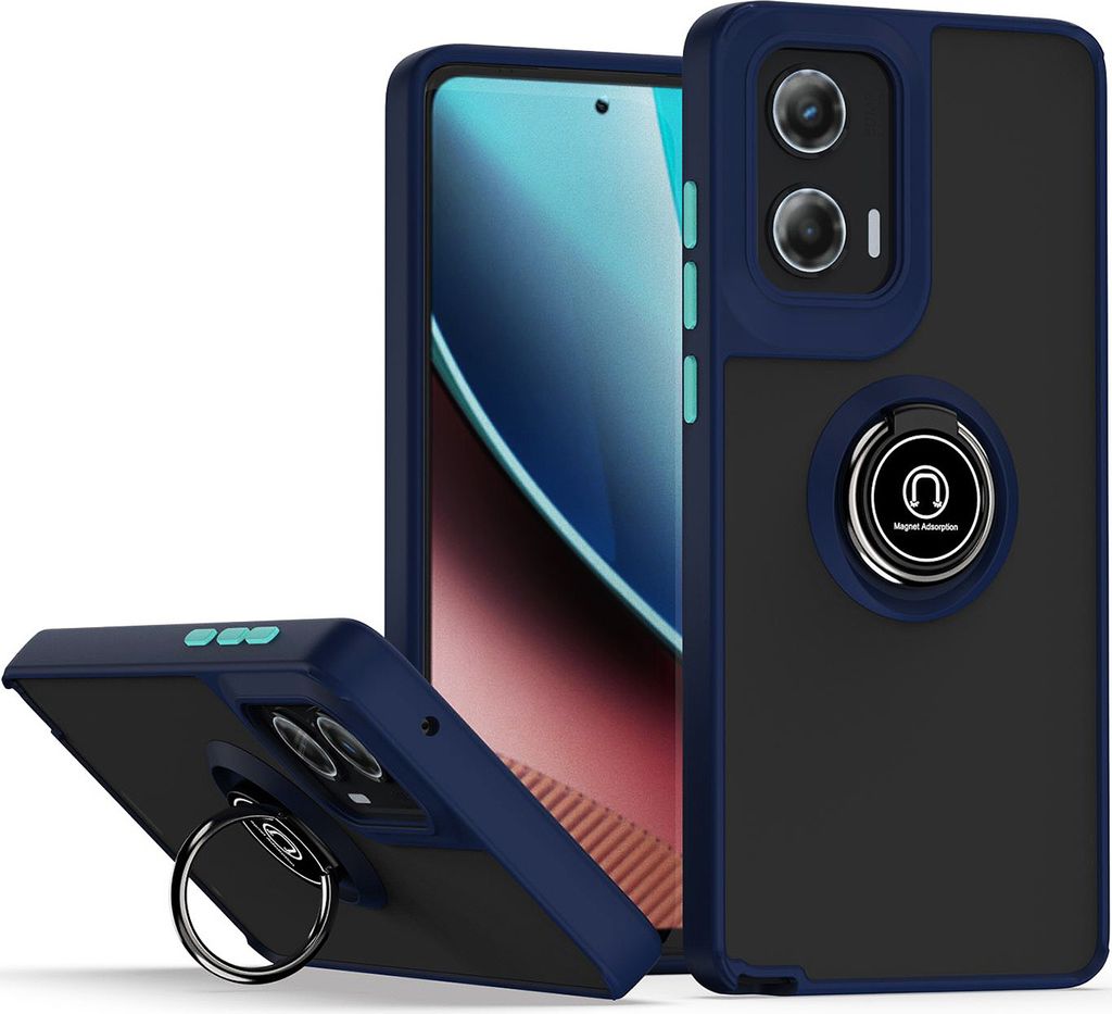 Hülle für Motorola Moto G Stylus 5G (2024) Ring Halter Ständer Matte Transluzent TPU Bumper Stoßfest Schutzhülle Blau