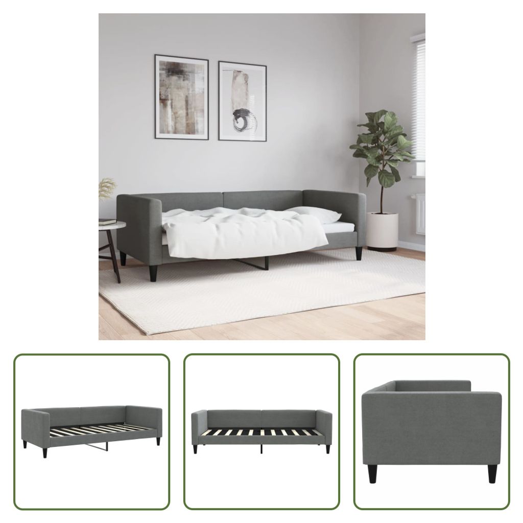 The Living Store Tagesbett Dunkelgrau 90x190 cm Stoff
