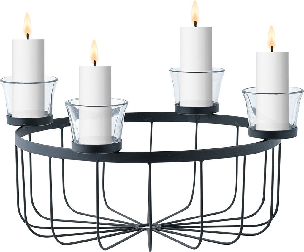 Marrakesch Moderner Adventskranz aus Metall 30cm rund | Kerzenständer Usha schwarz für 4 Kerzen als Weihnachtsdeko innen | Schwarze Deko Kerzenha...