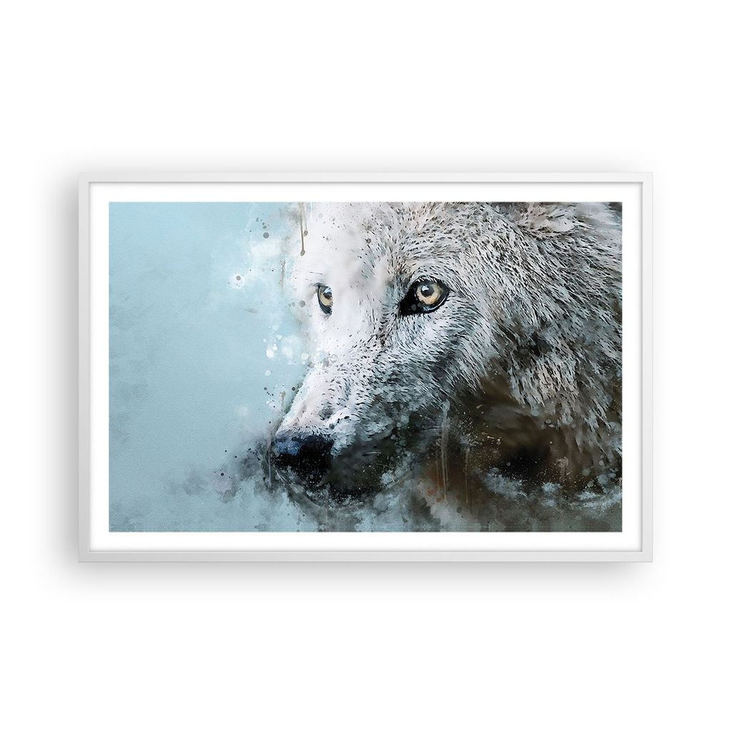 Gerahmtes Poster - Weißer Rahmen - Weiß Der Wolf Bild - 91,5x61 cm - Wand Bild - Wanddeko - Wandbilder - Kunstposter - Wandposter - Bilderrahmen ...