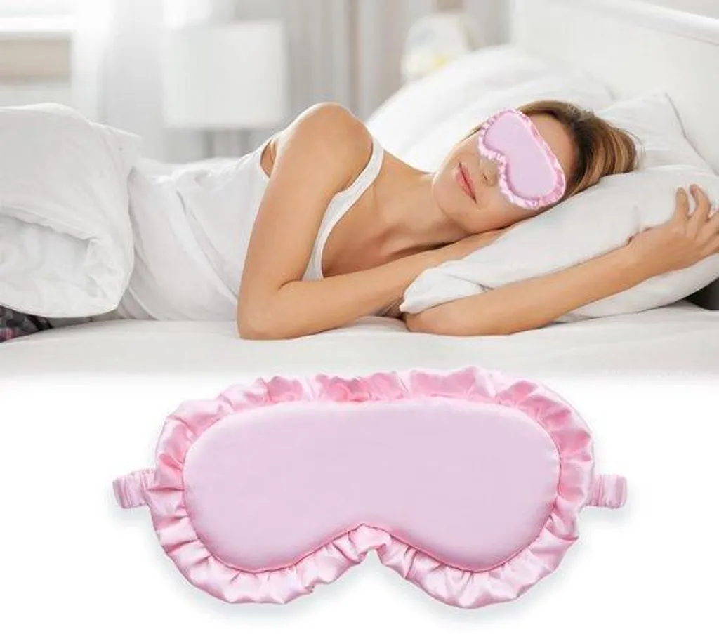 Masque de nuit en soie véritable rose - Bandeau de sommeil occultant