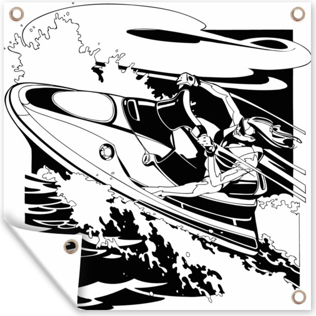 MuchoWow 50x50 cm Outdoor-Poster Gartendeko Sichtschutz Garten Poster für den Garten Eine Illustration eines springenden Jetskis