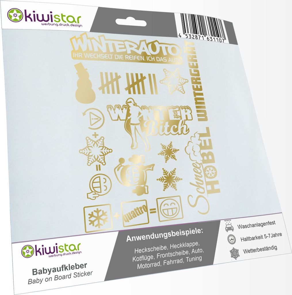 Sticker Bomb Set 06-30x21 cm - DIN A4 - chrom - Winterauto, Wintergerät, Winterquattro, Schneehobel, Winterbitch, Schneemann...
