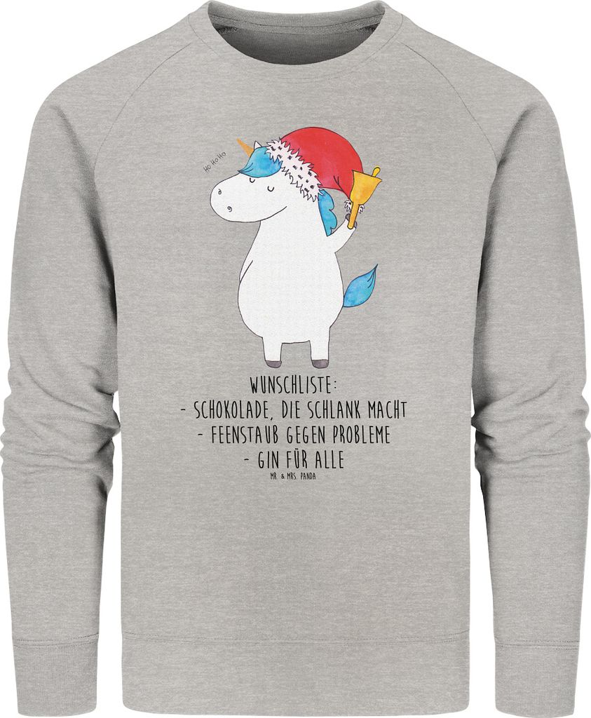 Mr. & Mrs. Panda Baumwoll Pullover Einhorn Weihnachtsmann Größe XS - Heather Grey - Geschenk, Einhörner, Weihnachten, Sweatshirt, Schokolade, Ni...