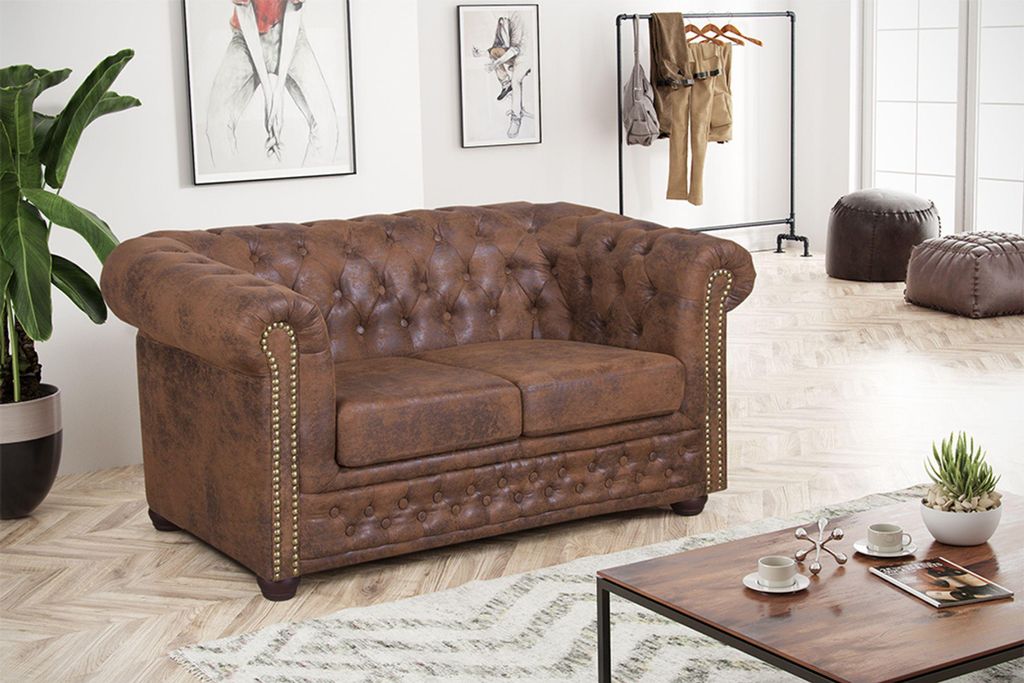 Edles Chesterfield Sofa 2 Sitzer in Mikrofaser Vintage Produktbild 