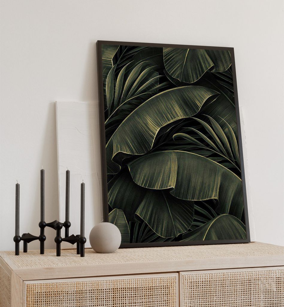 Poster Dschnungelpflanzen, groesse_poster:21x30 cm, groesse_rahmen:schwarz Passepartout 30x40 cm