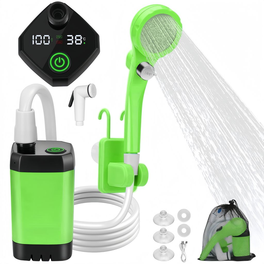 Tragbare Campingdusche Akku mit Pumpe, Camping Dusche Outdoor , Mobile Duschen Außenduschen mit Duschkopf und Schlauch, für Camping Garten Autowa...