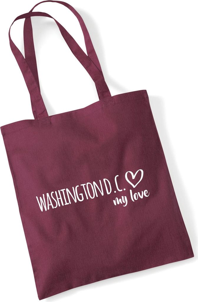 Huuraa Jutebeutel Washington D.C. my love 10 Liter Burgundy Baumwolle Tasche Geschenkidee