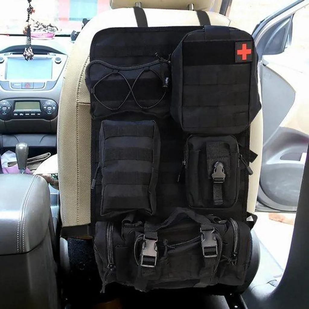 Organiseur de Siège Auto Tactique Modulable avec 5 Sacoches Détachables