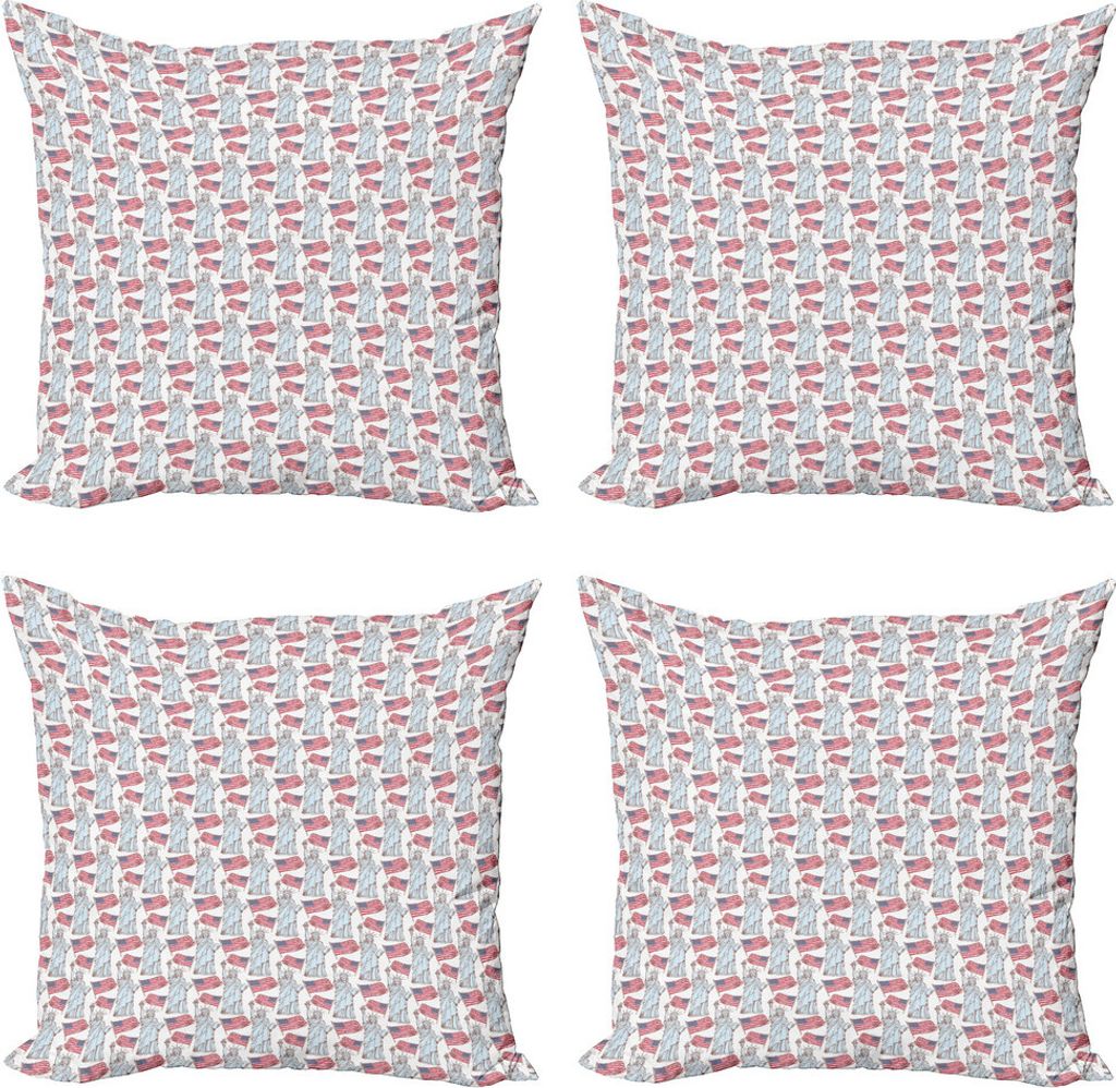 ABAKUHAUS 4. Juli Kissenbezug Set (4 Stück), Freie Welt, Moderner Doppelseitiger Digitaldruck, 45 cm x 45 cm, Blassblau Rot Blau