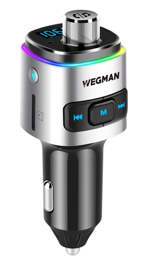 Wegman Bluetooth FM Transmitter Auto mit USB Adapter, Drahtloser Kfz-Radio-Empfänger mit Freisprecheinrichtung, 12V-24V Zigarettenanzünder