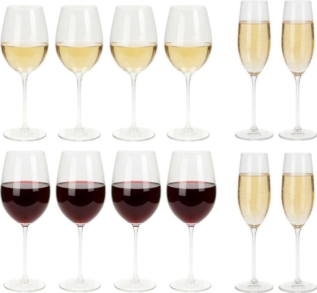 Cookinglife Weinglas-Set Solare 12-teilig - Rote Weingläser + Weiße Weingläser + Champagnergläser