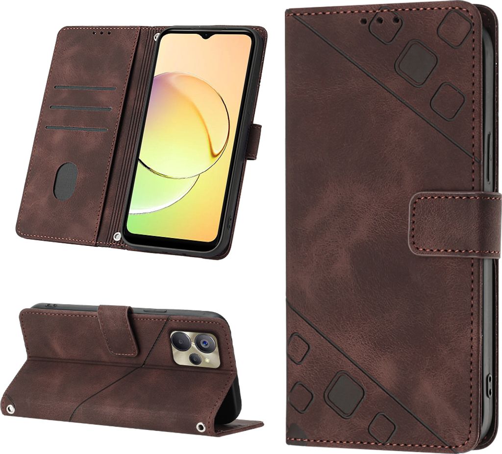 Hülle für Realme 10 Prägung Flip Leder Brieftasche Schutzhülle mit Ständer Braun