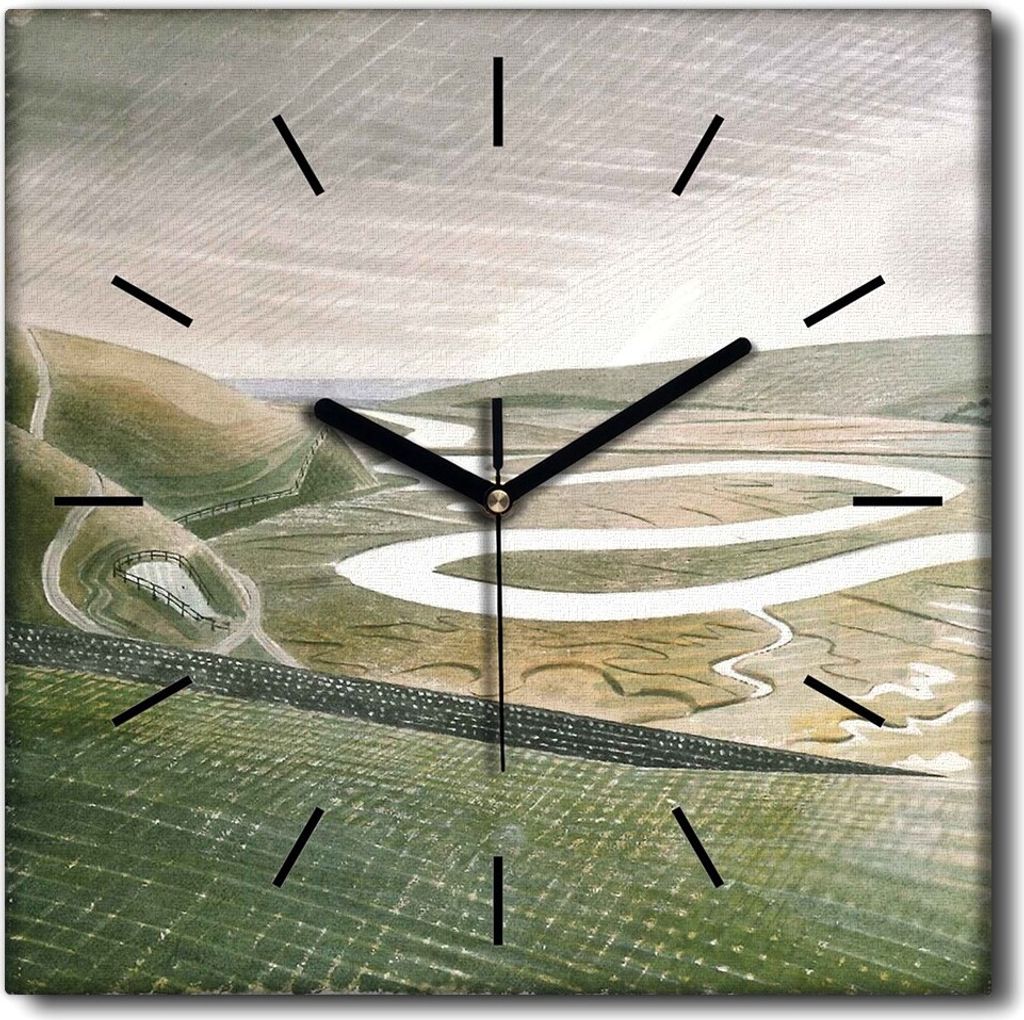 Coloray Uhr auf Leinwand 30x30 cm Wand Uhr Dekoration Wohnzimmer Segeltuch schwarze Hände -Eric Bravilious Port.