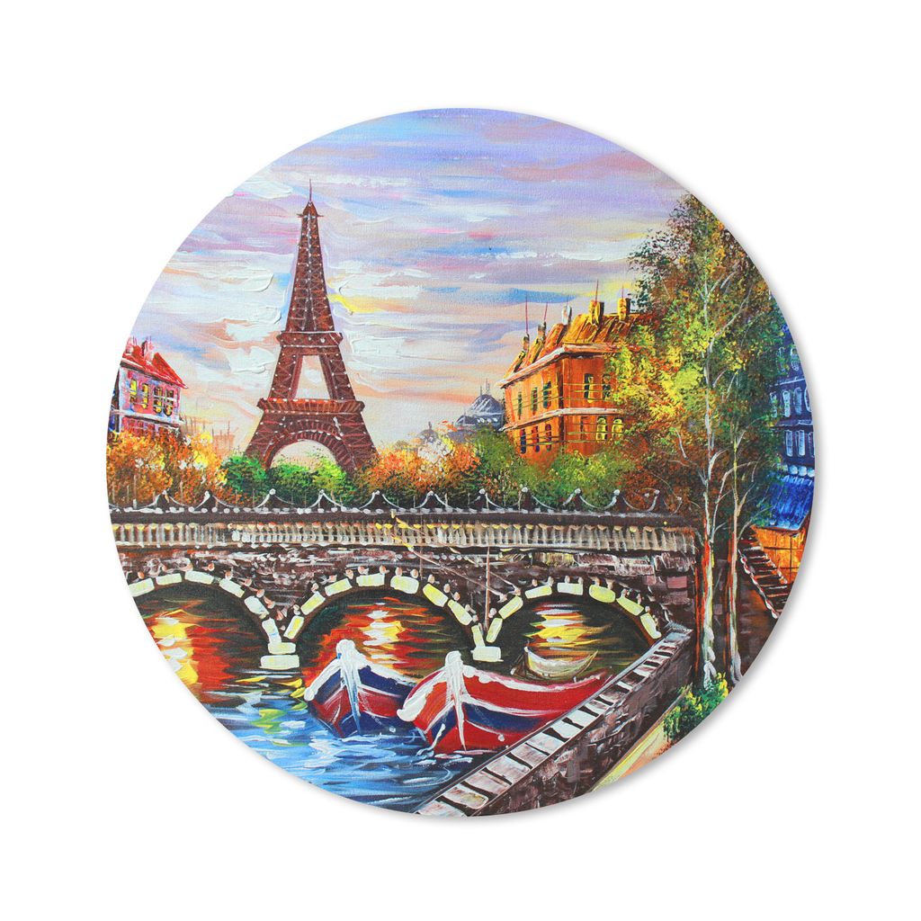 MuchoWow Mauspad Mousepad Gemälde - Öl - Eiffelturm - Paris - Wasser 50x50 cm - Mousepads - Maus Mat - Pad - Mausunterlage - Vinyl
