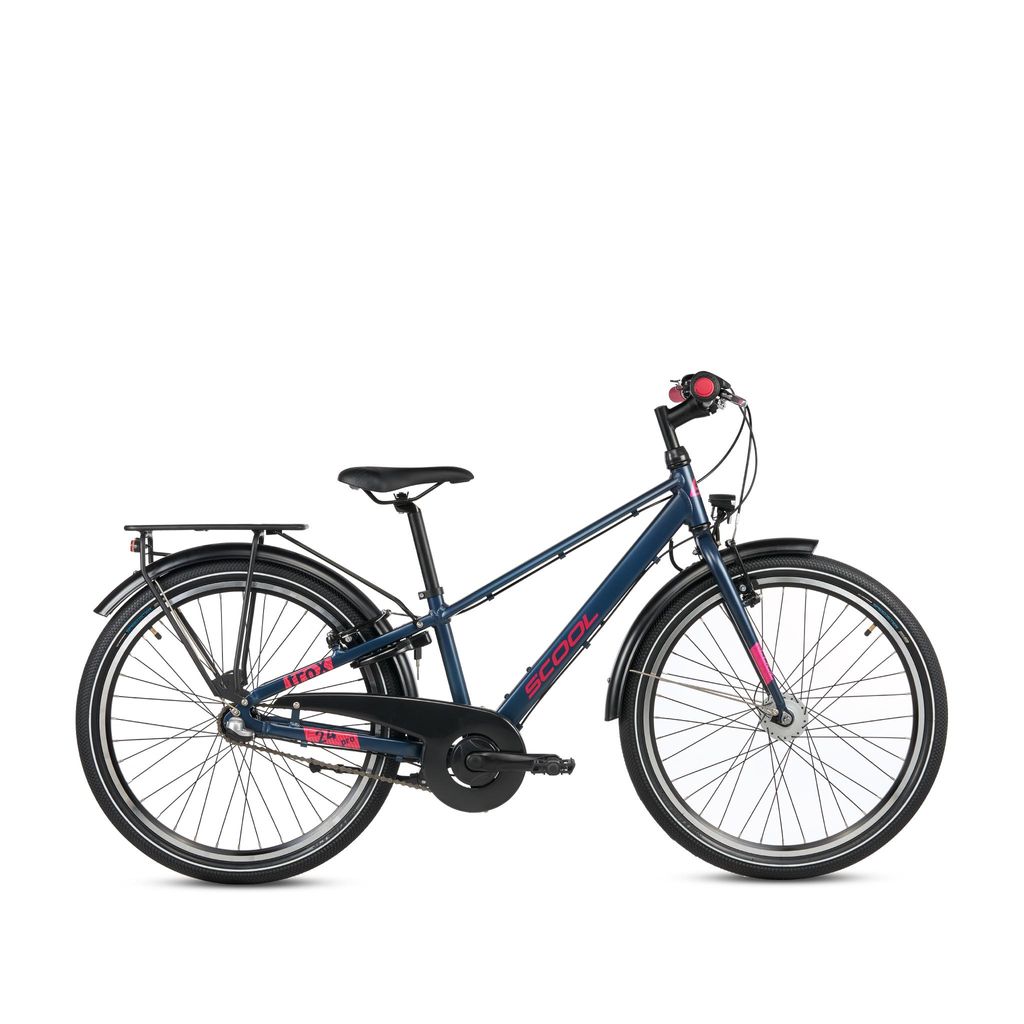 24 Zoll Kinderfahrrad, 3-Gang, Jungenfahrrad, S’COOL troX pro, ab 7–11 Jahre, 130–145 cm, Dunkelblau/Pink